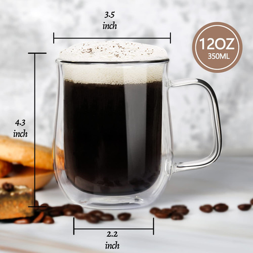 Comfome Tazas De Café De Doble Pared De 12 Oz, Con 4 Cuch...