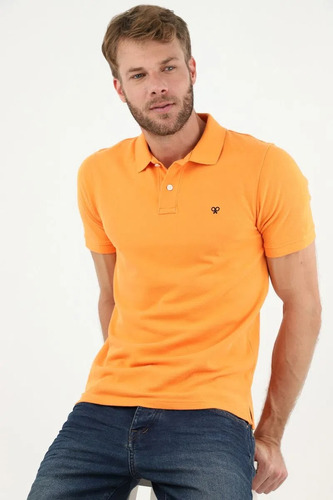 Camiseta Polo Naranja Para Hombre Tennis Slim Fit Basico