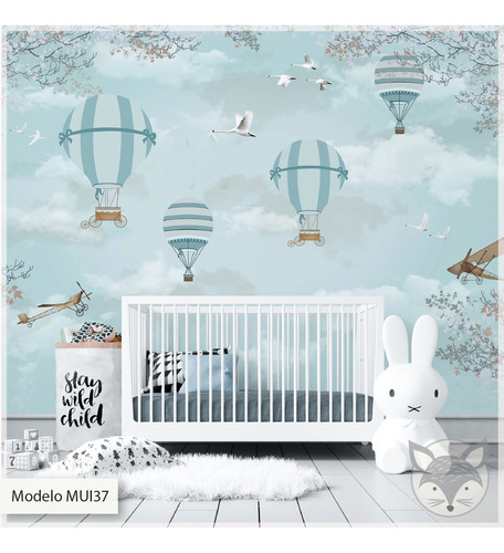 Murales Infantiles Vinilo Pared Cielo Globos Avionetas 36a40