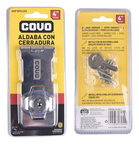 Aldaba Con Cerradura 4 Pulgada Marca Covo