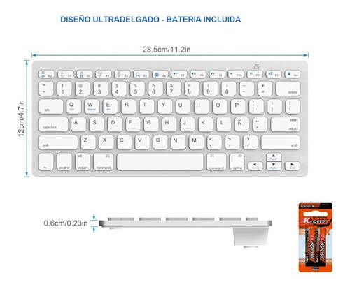 Imagen 3 de 4 de Teclado Inalambrico Bluetooth Windows Mac Bateria Incluida