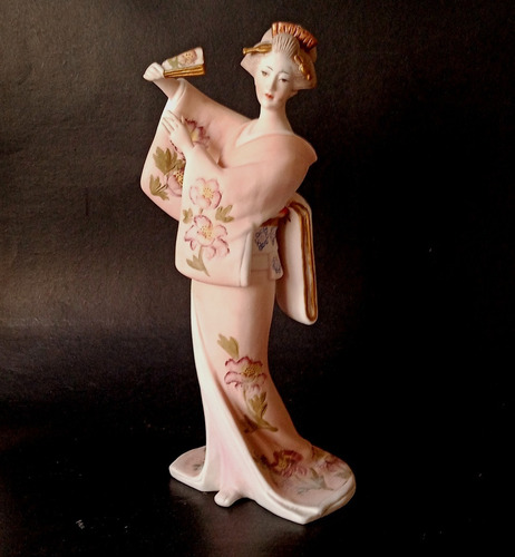 Figura Porcelana Japonesa 60's Geisha Kimono Rosa 