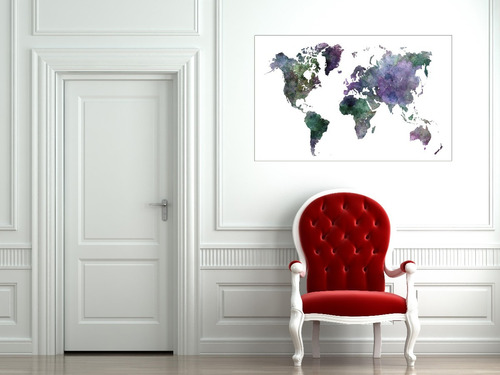 Cuadro 40x60cm Mapa Mundo Arte Colores Azules Y Grises Plano