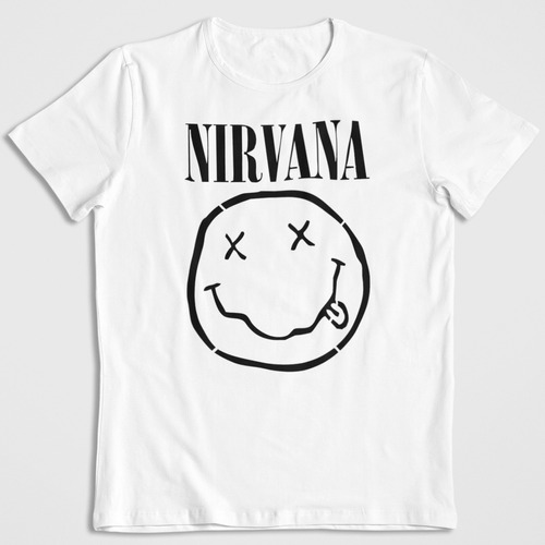 Polera Blanca Algodon Estampada Dtf Nirvana Logo Icon Grunge