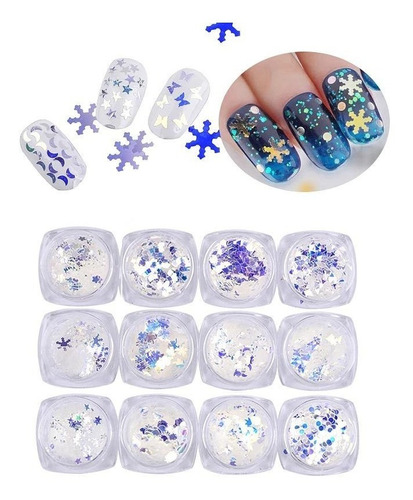 Decoracion X 12 U Blanco Tornasol Nail Art Esculpidas 