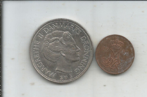M 14643 Dinamarca Lote 2 Monedas 5 Ore 1982 Corona 1974