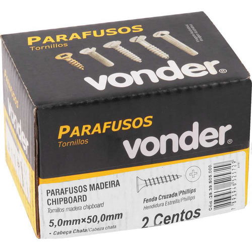 Caixa 200 Parafuso Madeira 5 X 50 Chipboard Phillips Vonder