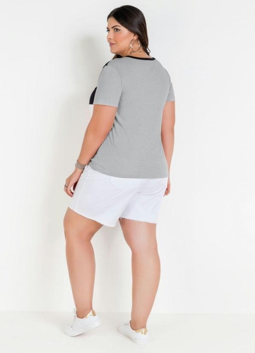 Imagem 5 de 6 de Blusa Feminina Mangas Curtas Tricolor T-shirt Plus Size