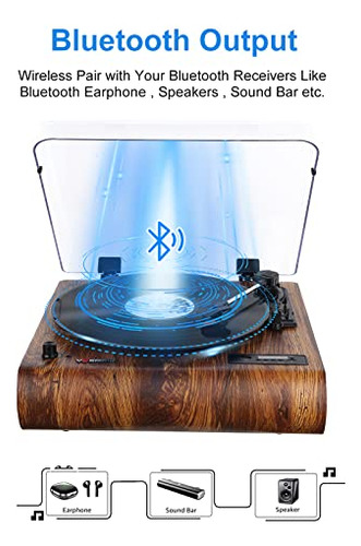 Reproductor De Vinilo Bluetooth, Tocadiscos De 3 Velocidades
