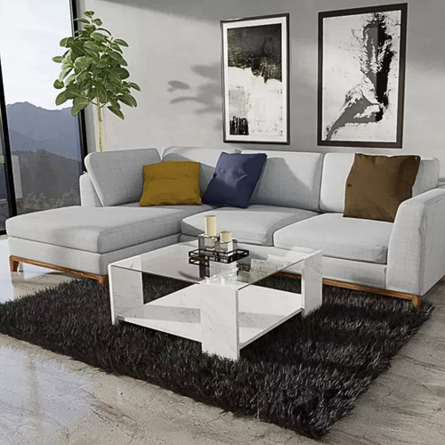 Mesa De Centro Auxiliar Minimalista Cristal Modena Para Sala Mármol Blanco