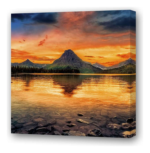 Cuadro 45x45cm Paisaje Patagonia Orilla Lago Atardecer