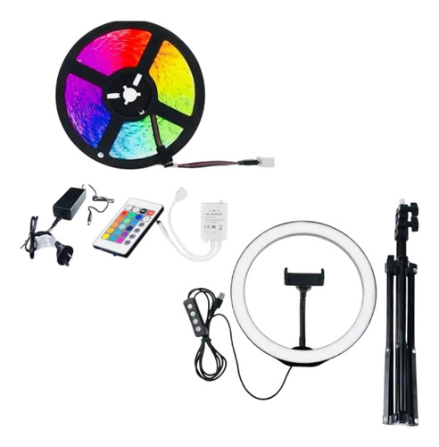 Combo Imperdible Tira Led Rgb 5mt Más Aro Selfie Con Trípode