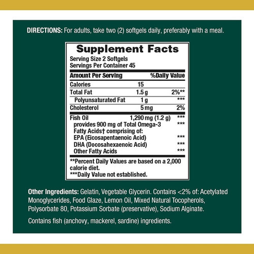Nature's Bounty Odor-less Mini Fish Oil 1290mg Omega-3 900mg Sabor Sem sabor