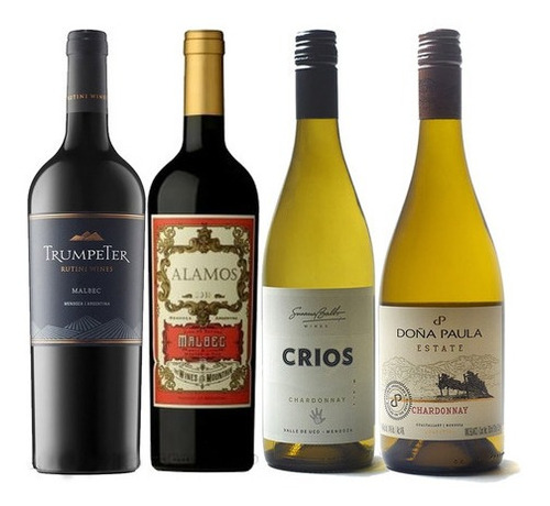 Vinos Tintos Blancos Malbec Chardonnay Premium Mix Caja X4
