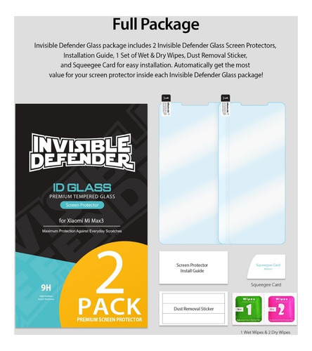 Imagen 9 de 9 de Vidrio Templado Xiaomi Mi Max 3 Ringke Pack X 2 Unidades