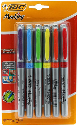Marcador Permanente Varios Colores Bic 6 Pza