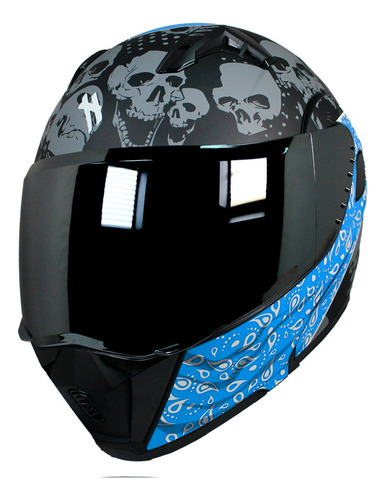 Casco Abatible Deportivo Fibra Carbono Certificado Dot Led Azul Bandido Blue L