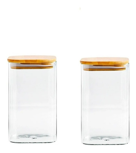 Imagen 1 de 10 de Set X 2 Frascos De Vidro Cuadrado Con Tapa Bambú 1200 Ml
