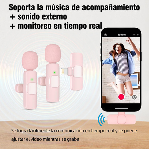 Micrófono Gamer Lavalier Solapa Inalámbrico Para Iphone Rosa