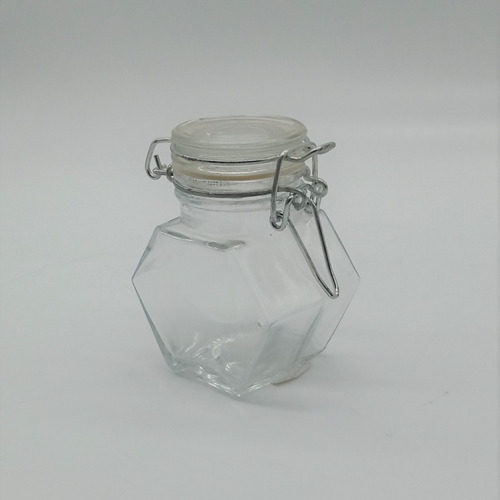 Imagen 2 de 3 de Frasco De Vidrio Hexagonal Con Tapa De Clip 8,3x4,5 Cm