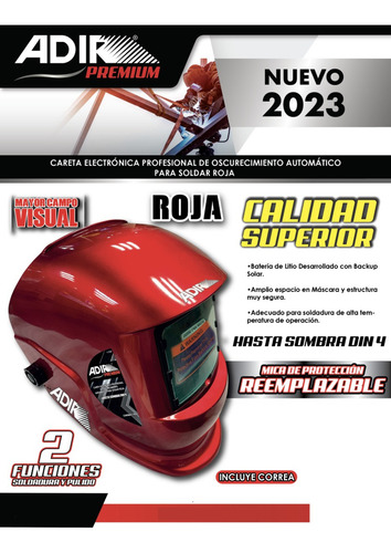 Careta Electrónica Soldar Automática Adir 11704 Color Rojo
