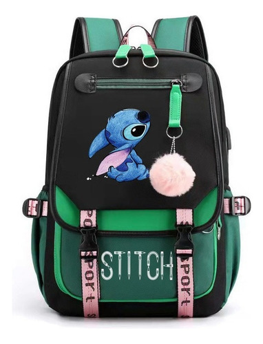 Mochila de estudiante recargable por USB, mochila escolar de color verde