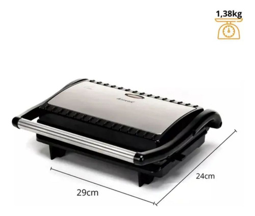 Sanduicheira E Grill Ams Inox 800w Antiaderente Amvox
