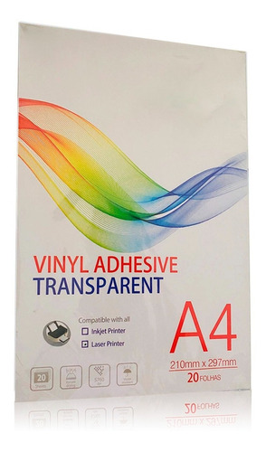 Papel Adesivo Vinil Transparente Folha A4 130g Para Impressora Laser Evolut Secagem Rápida Prova D'água - Pacote 20 Folhas