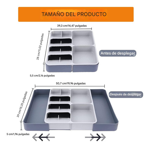 Cubiertero Organizador Extensible Cocina Cajón Práctico Gris