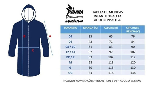 Imagem 2 de 4 de Roupão Parka Natação Bordado Frente/costa Com Faixa/manga