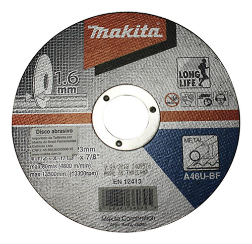 Disco Corte Makita 4.1/2x1.16x7/8 14102 - Kit C/10 Unidades