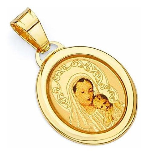 14 K Oro Amarillo Verdadero Religiosa Santa Virgen María Y J