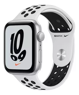 Apple Watch Nike SE (GPS, 44mm) - Caixa de alumínio prateada - Pulseira esportiva Nike Platina/preto
