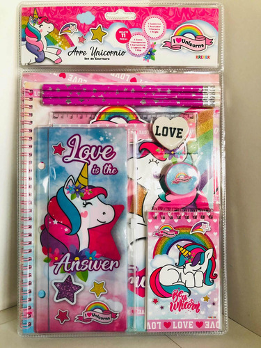 Hermoso Set De Escritura I Love Unicorns Con 11 P Kreker