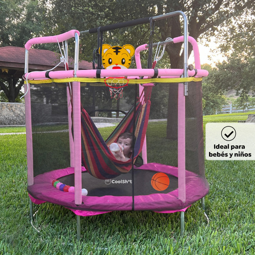 Brincolin Infantil Trampolin Para Niños Brincolin 1.40 M Lona de salto Negro Cobertor de resortes Rosa
