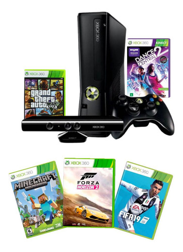 Xbox 360 Com 1 Controles 1 Kinect 500gb Com Varios Jogos (Recondicionado)