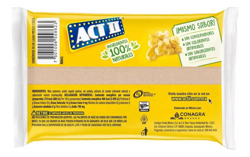 Palomitas Act Il Extra Mantequilla Paq Con 10 Pzs De 52 G