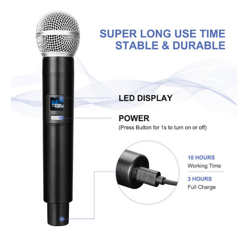 2 Micrófono Inalámbrico Profesional Karaoke Uhf Con Receptor