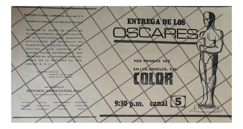 Afiche Retro Televisa. Premios Oscar 1969 Canal 2