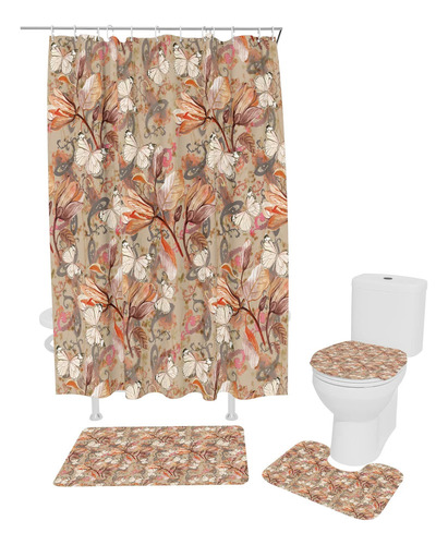 Set De Cortina De Ducha Impermeable Mariposa Hoja Antigua