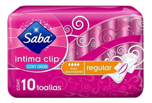 Toallas Femeninas Saba Intima Clip Con Alas 10 Pzas