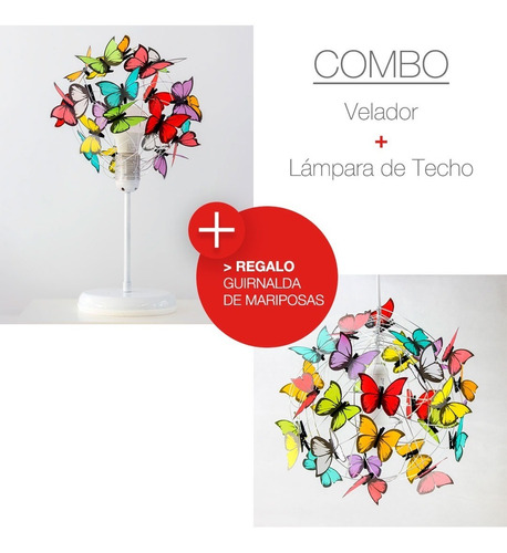 Velador Y Lampara De Techo Nena Bebe Multicolor Mariposas