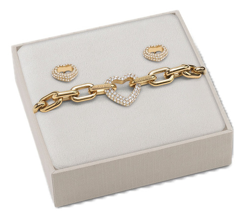 Box Set Pulsera Aretes Dorado Beloved Guess Mujer Diámetro 9 Cm Largo 18 Cm