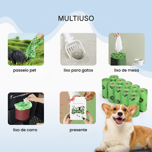 Kit Suporte Saquinhos Cata Caca Lixo Pet Com 2 Refis Passeio