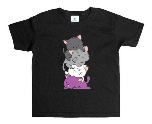 Remera Negra Niños Gatos R19