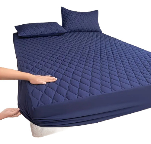 Cubre Colchón Impermeable 200x140 Cm Full Azul Liso 2 Plazas