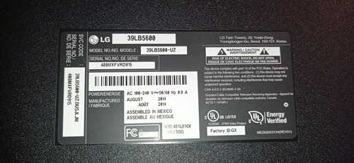 Tv Led LG 39 Lb5600 Repuesto Pantalla Partida