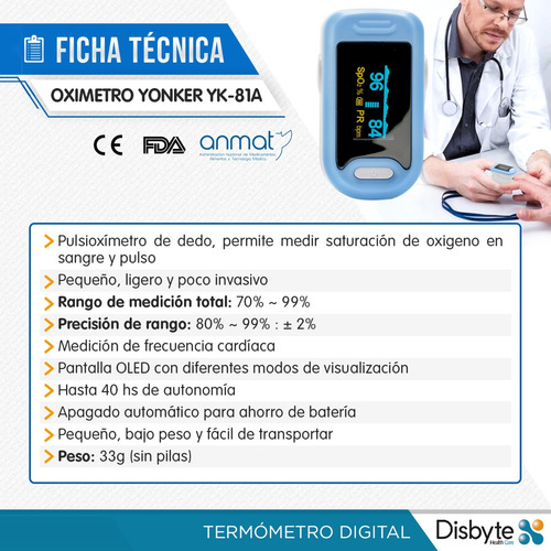 Oximetro Saturometro Digital Azul Medición Oxigeno Anmat
