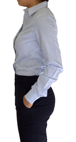 Imagen 2 de 6 de Blusa Cuadros Cielo Uniforme, Oficina, Vestir Manga Larga