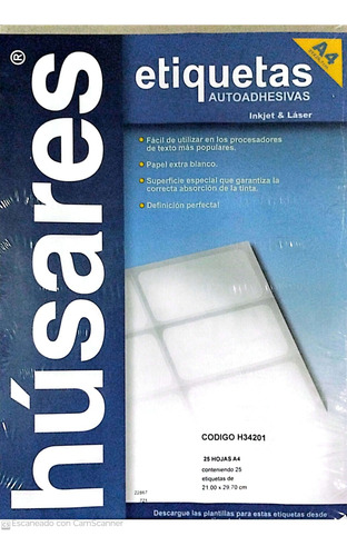 Etiquetas Autoadhesivas Husares H34201 A4 21x29.7cm X 25 H